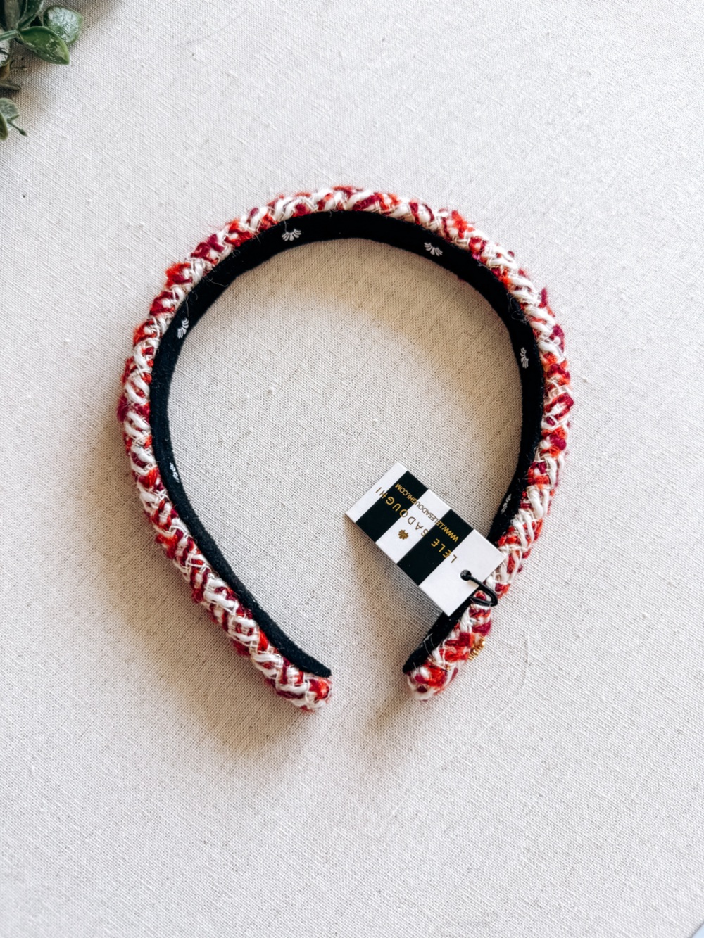 Lele Sadoughi Tweed Gigi Headband Scarlet NWT